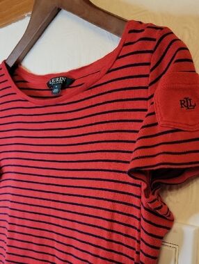 Lauren Ralph Lauren Red Striped Short-Sleeve Boatneck Tee